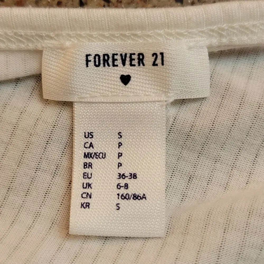 Forever 21 Ivory White Ribbed Button Up Crop Top, Sz S - Picture 6 of 8